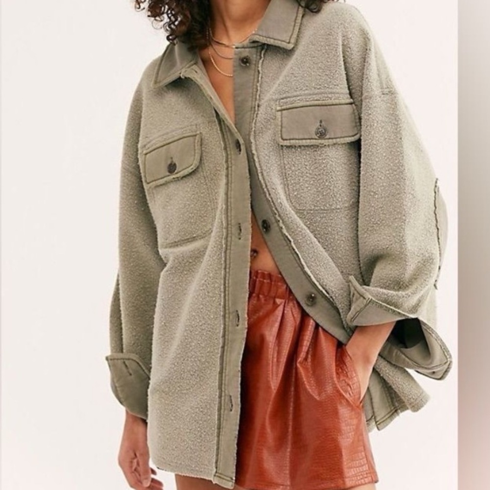 Free People Ruby Fleece Jacket in Greyed Olive